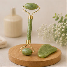 Cargar imagen en el visor de la galería, Kit Gua Sha Y Rodillo De Jade Natural