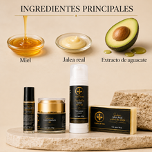 Cargar imagen en el visor de la galería, Ingredientes principales del Kit Antiarrugas Para Piel Madura: miel, jalea real y extracto de aguacate.
